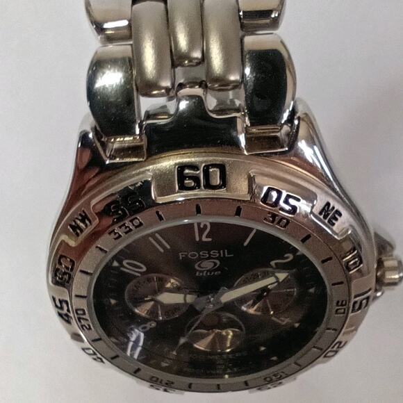 40mm Fossil BQ-8777 Blue Moonphase 1 Jewel Men's Quartz Wristwatch Japan Steel - Picture 5 of 16